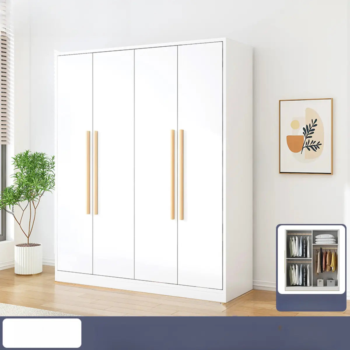 Wooden White Large Storage Armoire with Clothing Rod Image - 19