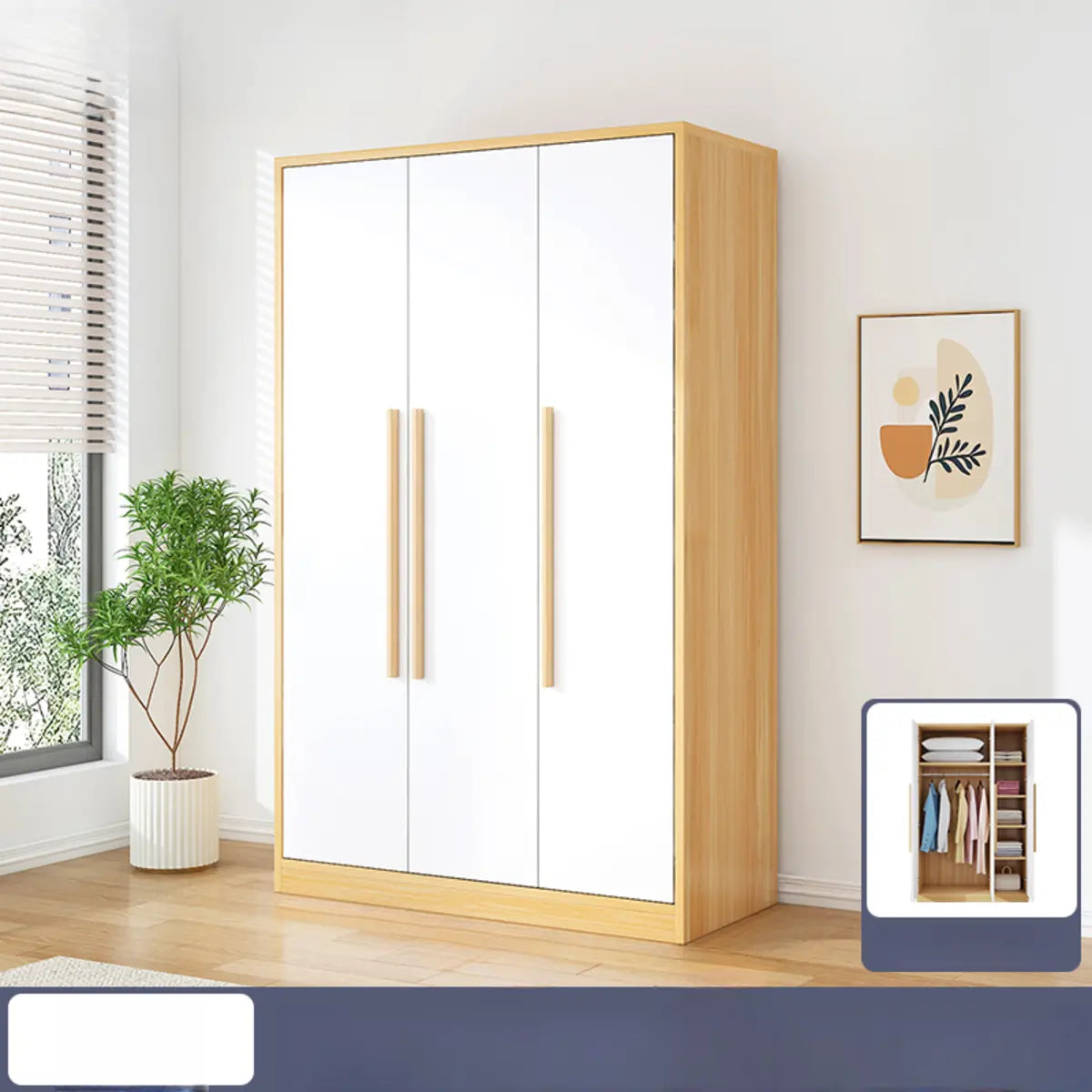 Wooden White Large Storage Armoire with Clothing Rod Image - 4