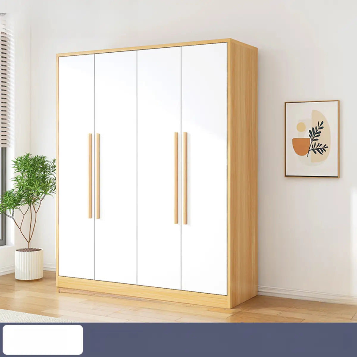 Wooden White Large Storage Armoire with Clothing Rod Image - 5