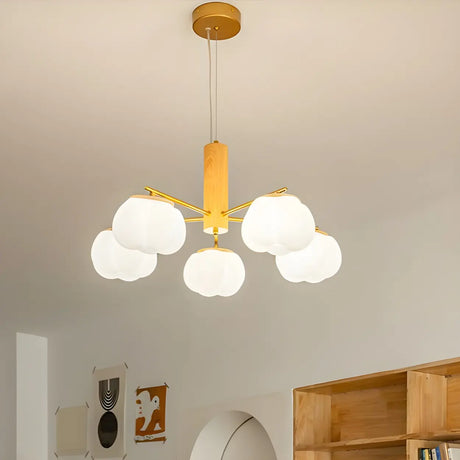 Wooden White Modern Chandeliers Round Cloud Dining Room Image - 1