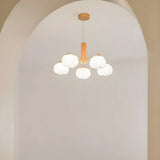 Wooden White Modern Chandeliers Round Cloud Dining Room Image - 4