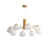 Wooden White Modern Chandeliers Round Cloud Dining Room Image - 7