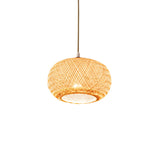 Woven Bamboo Pendant Light Adjustable Height Image - 2