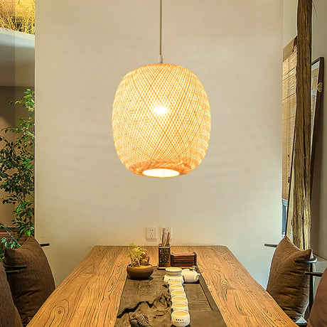 Woven Bamboo Pendant Light Adjustable Height Image - 3