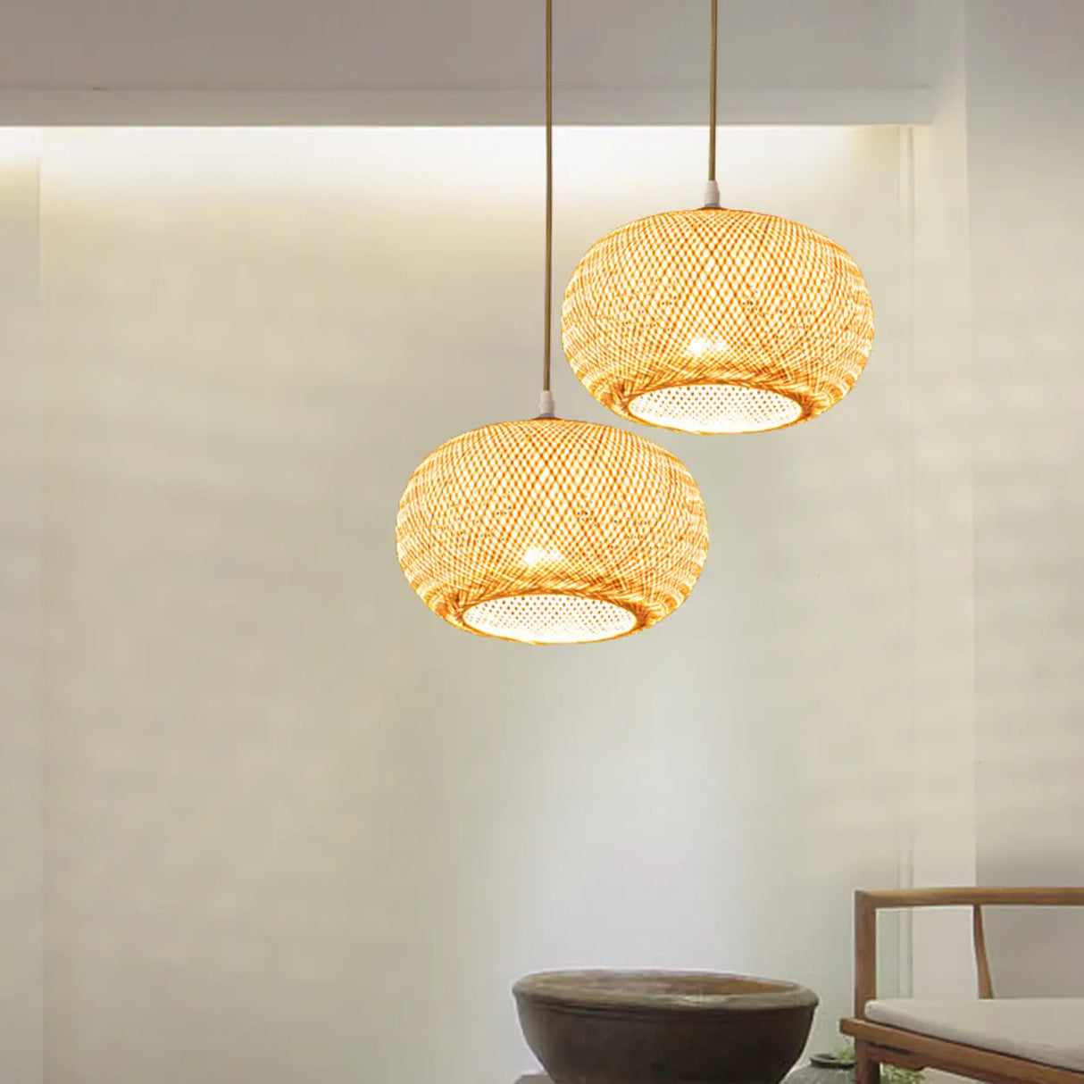 Woven Bamboo Pendant Light Adjustable Height Image - 6