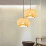 Woven Bamboo Pendant Light Adjustable Height Image - 6