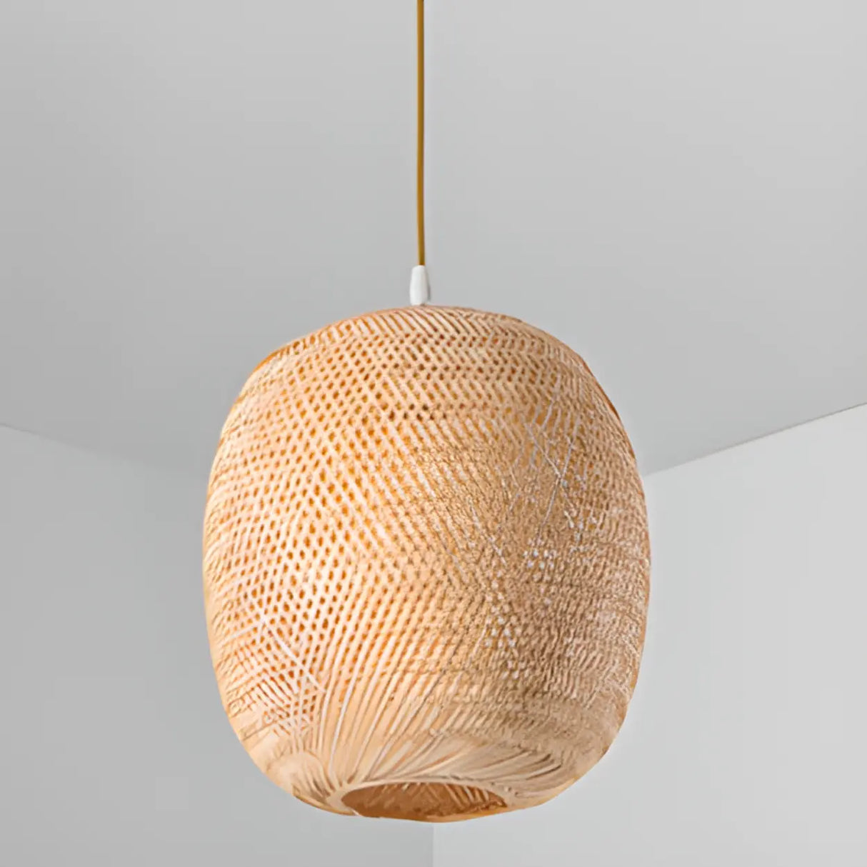 Woven Bamboo Pendant Light Adjustable Height Image - 10