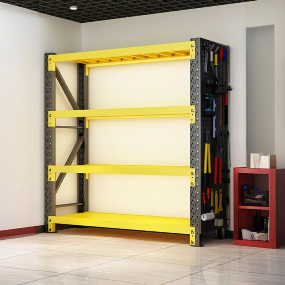 Yellow 4-Tier Metal Heavy-Duty Freestanding Garage Shelves Image - 2