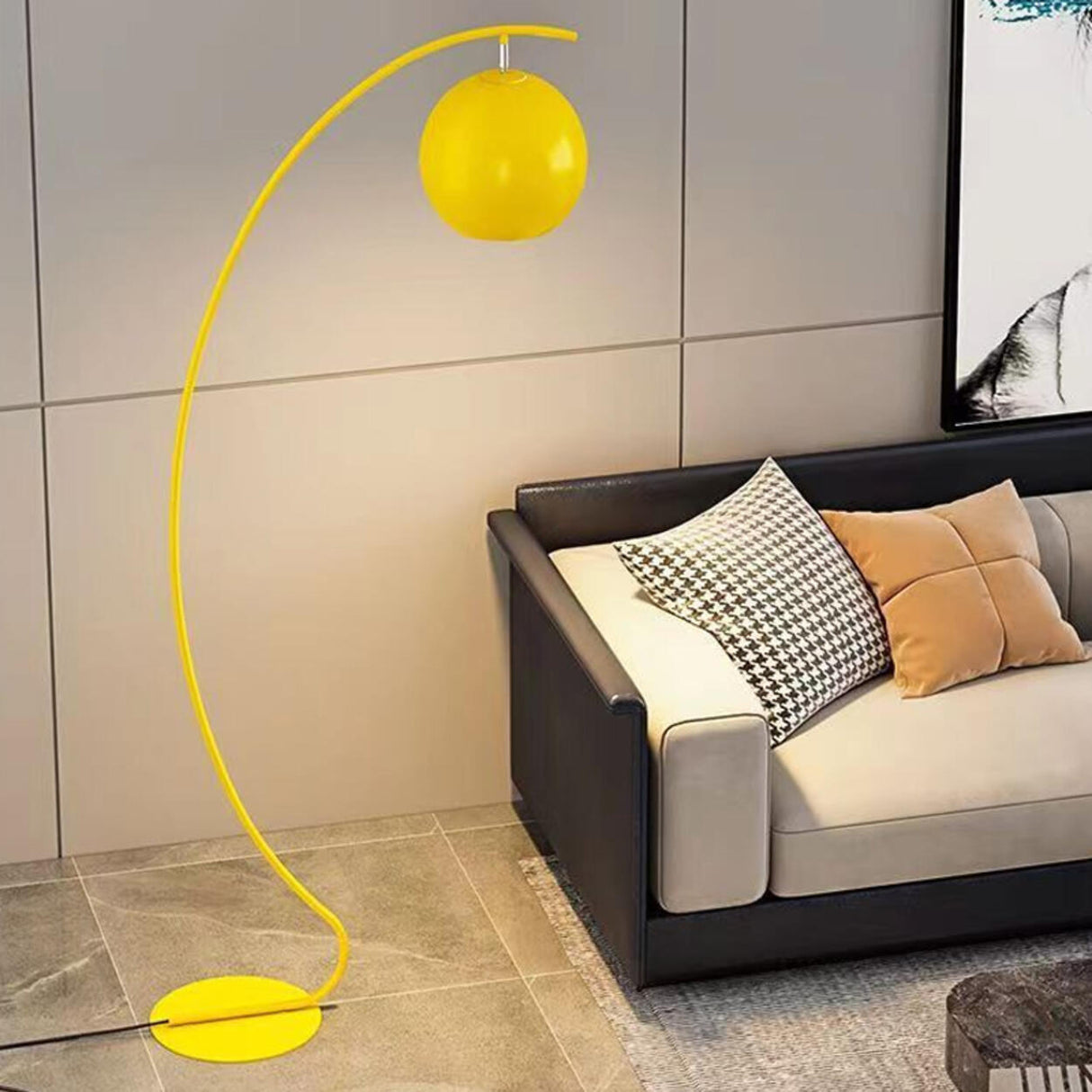 Yellow Arched Modern Globe Metal LED Floor Lamp Image - 1