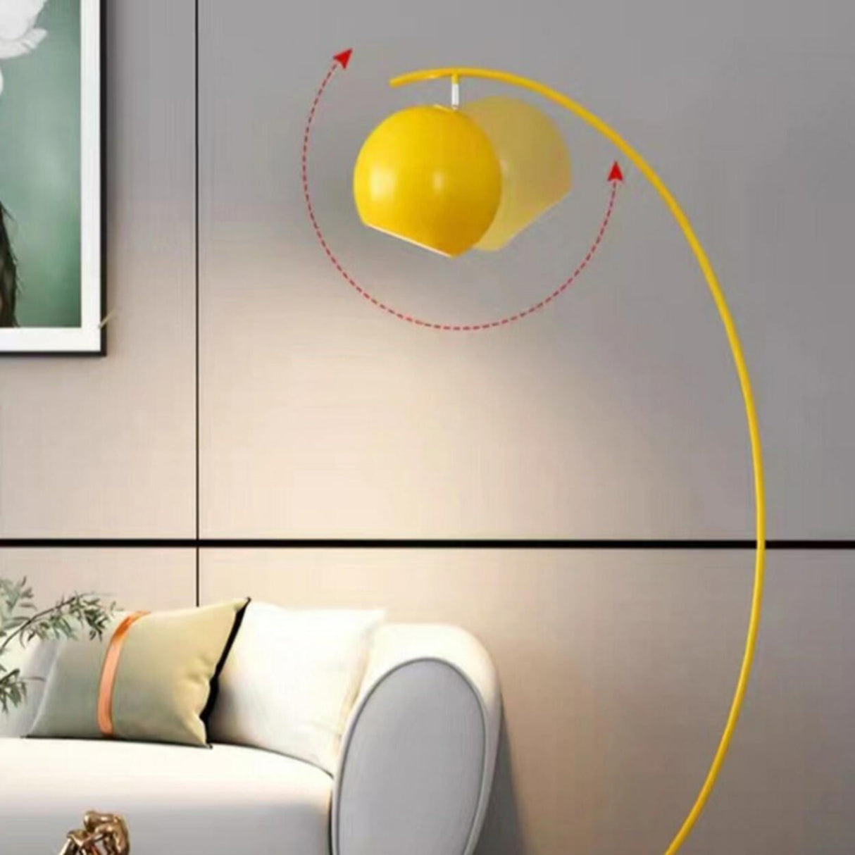 Yellow Arched Modern Globe Metal LED Floor Lamp Image - 11