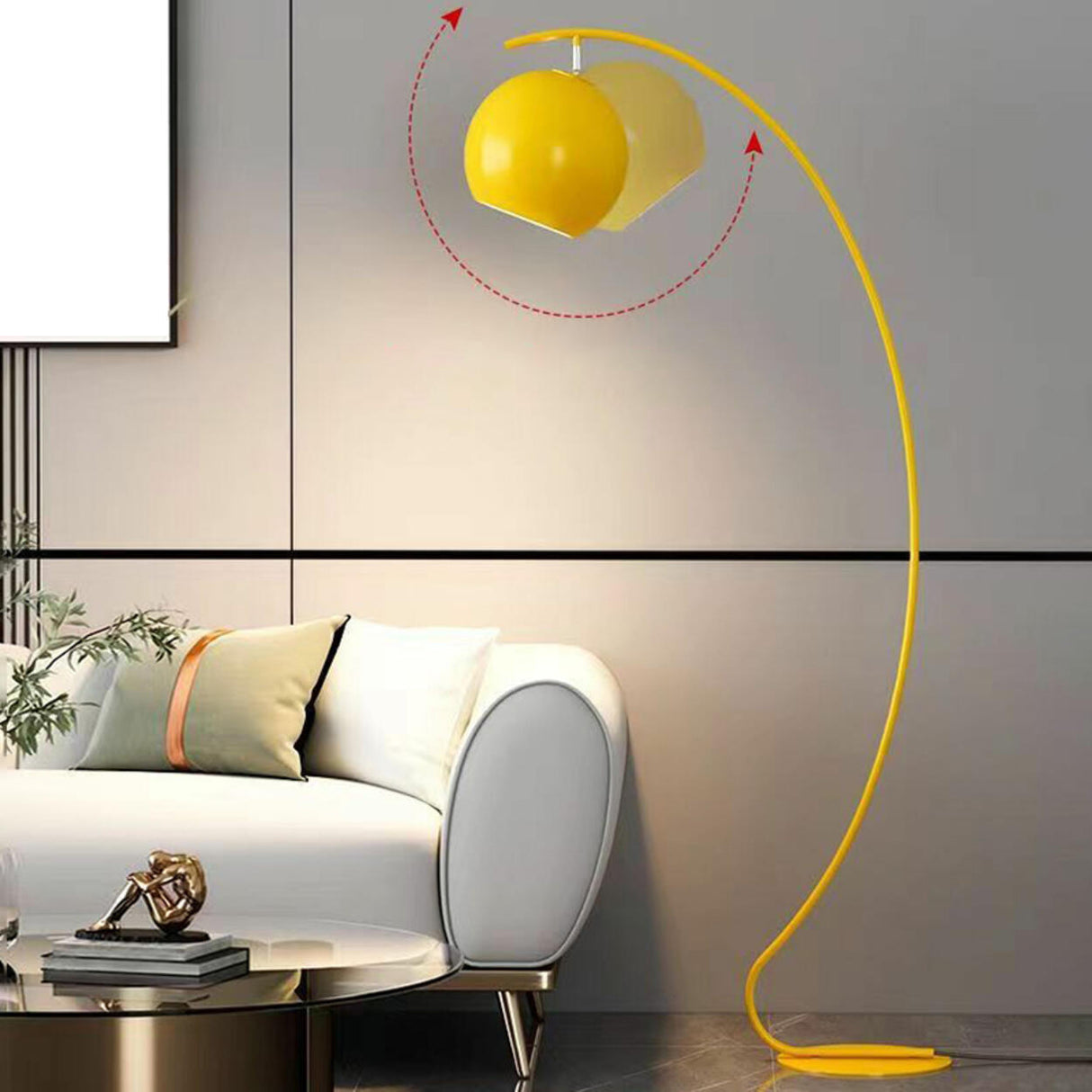 Yellow Arched Modern Globe Metal LED Floor Lamp Image - 4