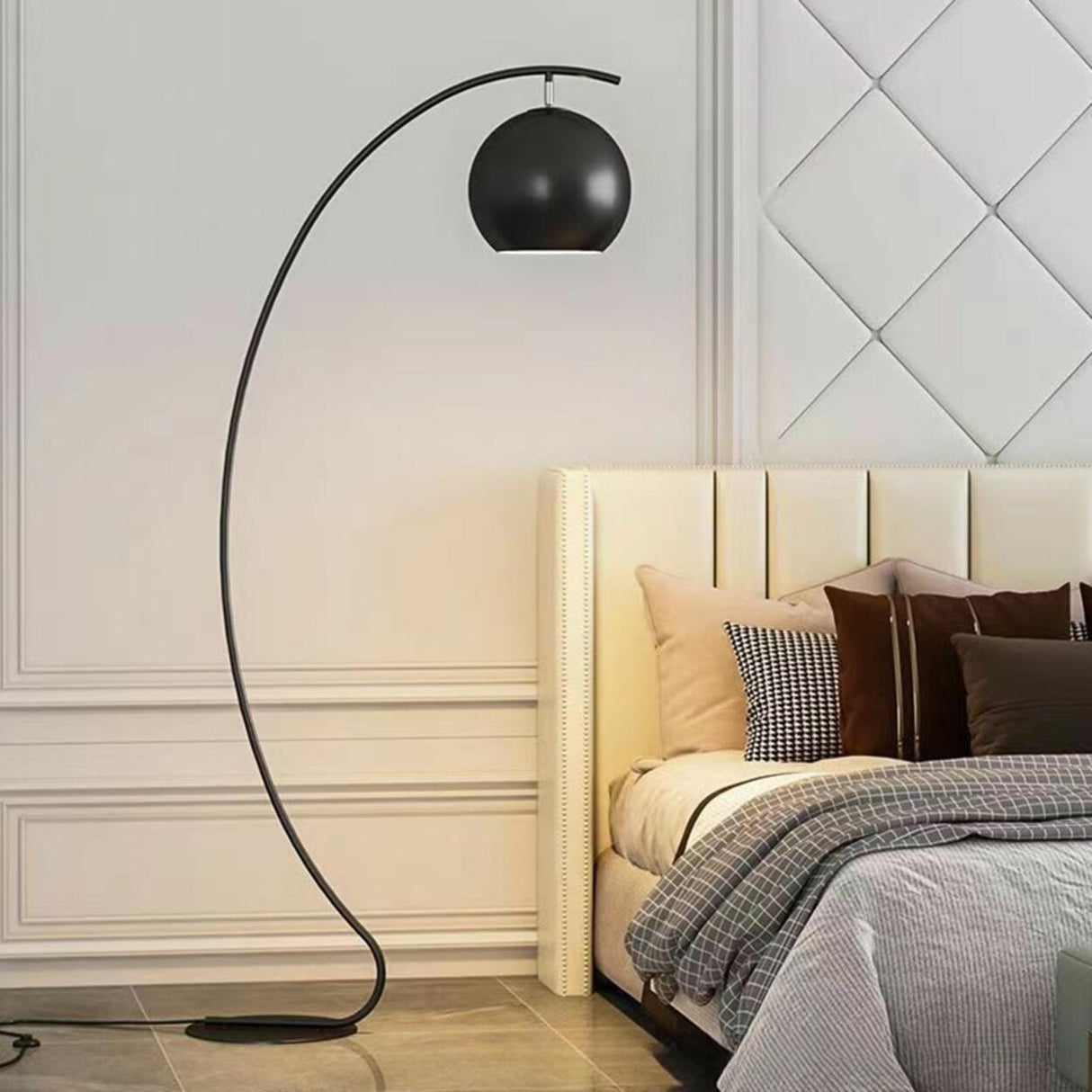 Yellow Arched Modern Globe Metal LED Floor Lamp Image - 6