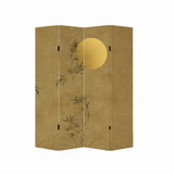 Yellow Bamboo Print Flax Folding Privacy Room Divider Image - 1