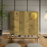 Yellow Bamboo Print Flax Folding Privacy Room Divider Image - 5