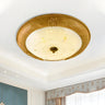 Yellow-Brown Floral Dome Glass LED Flush Mount Light Image - 1