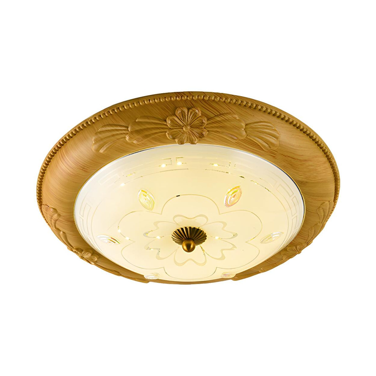 Yellow-Brown Floral Dome Glass LED Flush Mount Light Image - 3