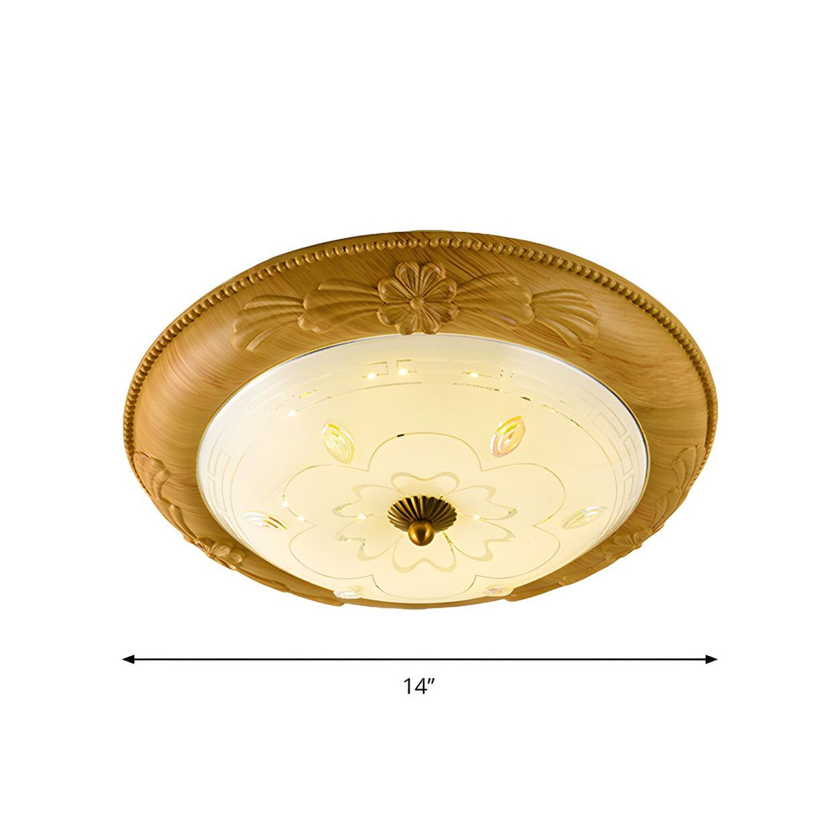 Yellow-Brown Floral Dome Glass LED Flush Mount Light 