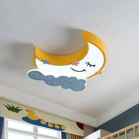 Yellow Cartoon Moon Cloud LED Flush Mount Ceiling Light Image - 2