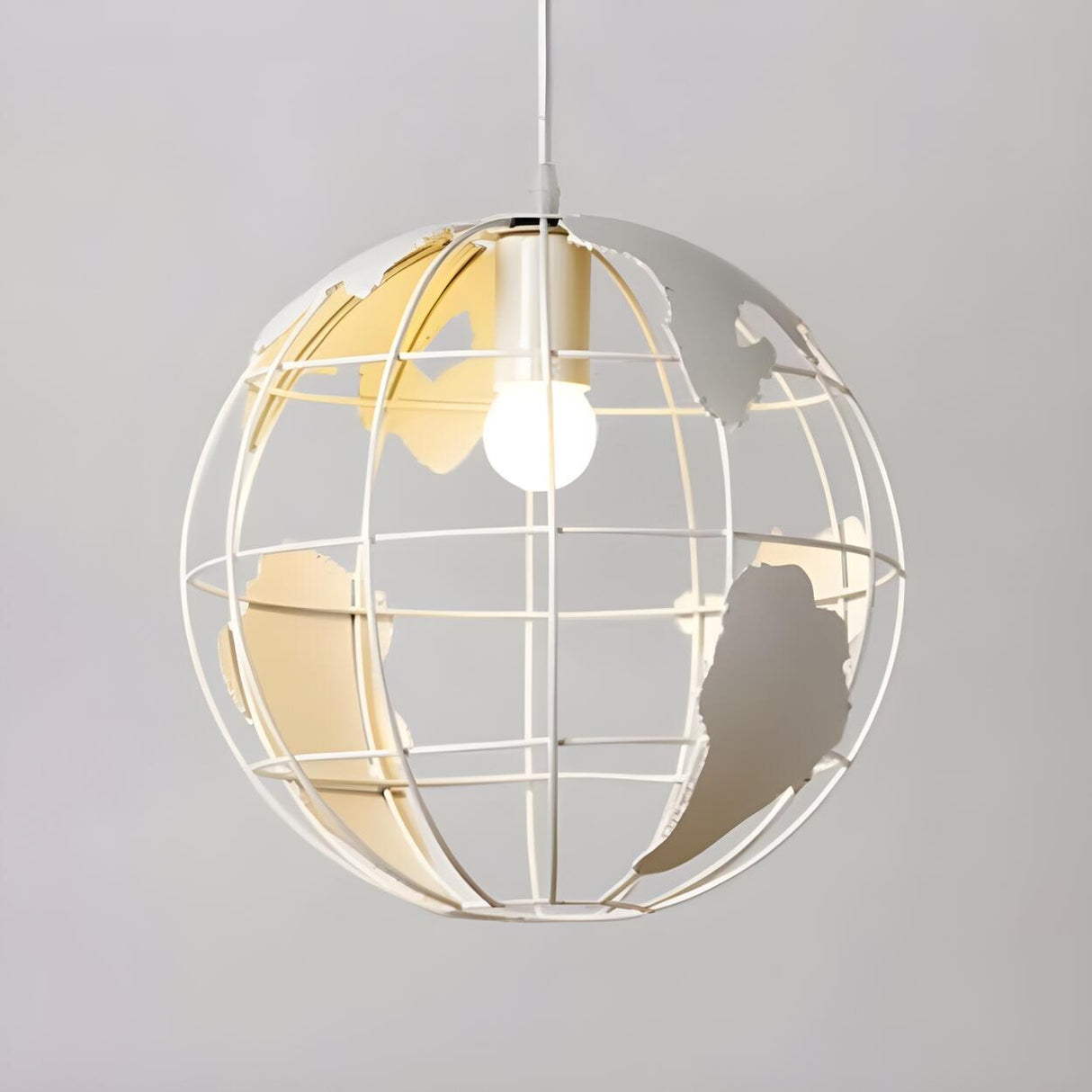 Yellow Dining Room World Map Globe Cage Metal Pendant Light Image - 6