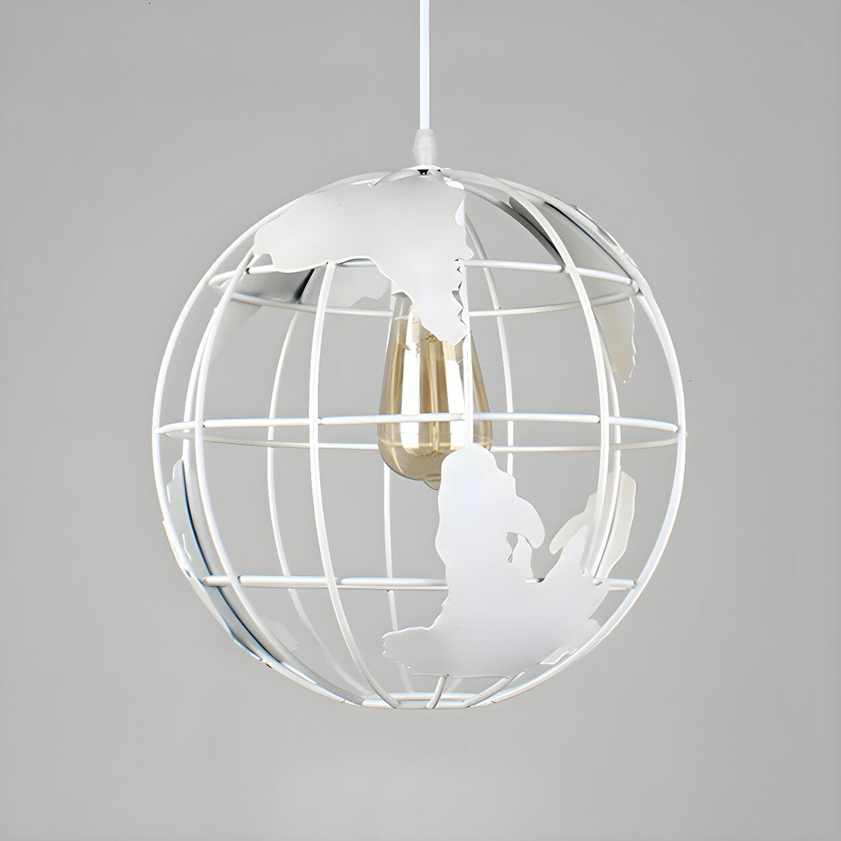 Yellow Dining Room World Map Globe Cage Metal Pendant Light Image - 7