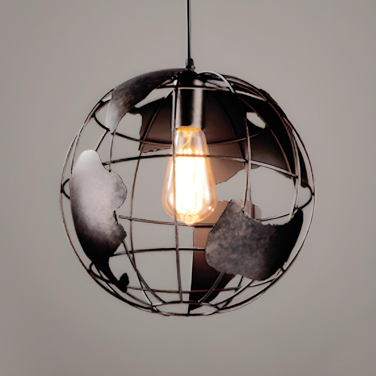 Yellow Dining Room World Map Globe Cage Metal Pendant Light Image - 9