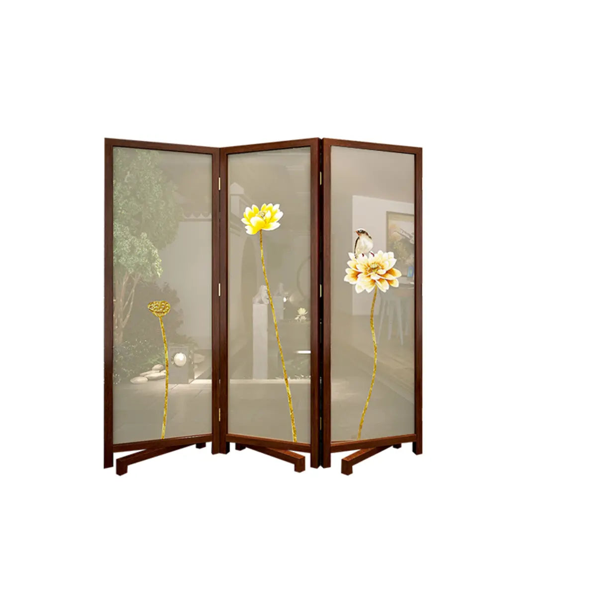 Yellow Floral Double Sided Print Translucent Room Divider Image - 11