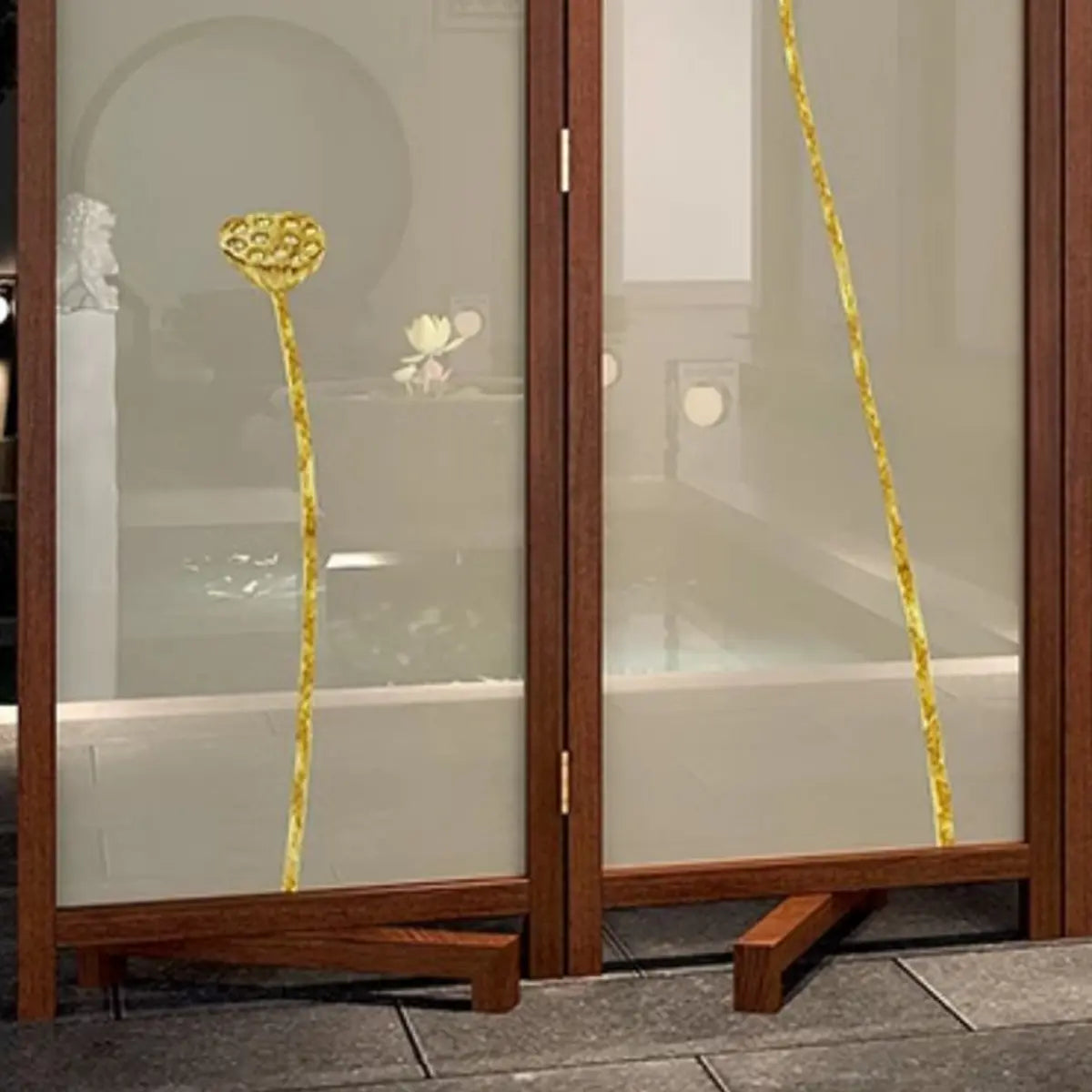 Yellow Floral Double Sided Print Translucent Room Divider Image - 12