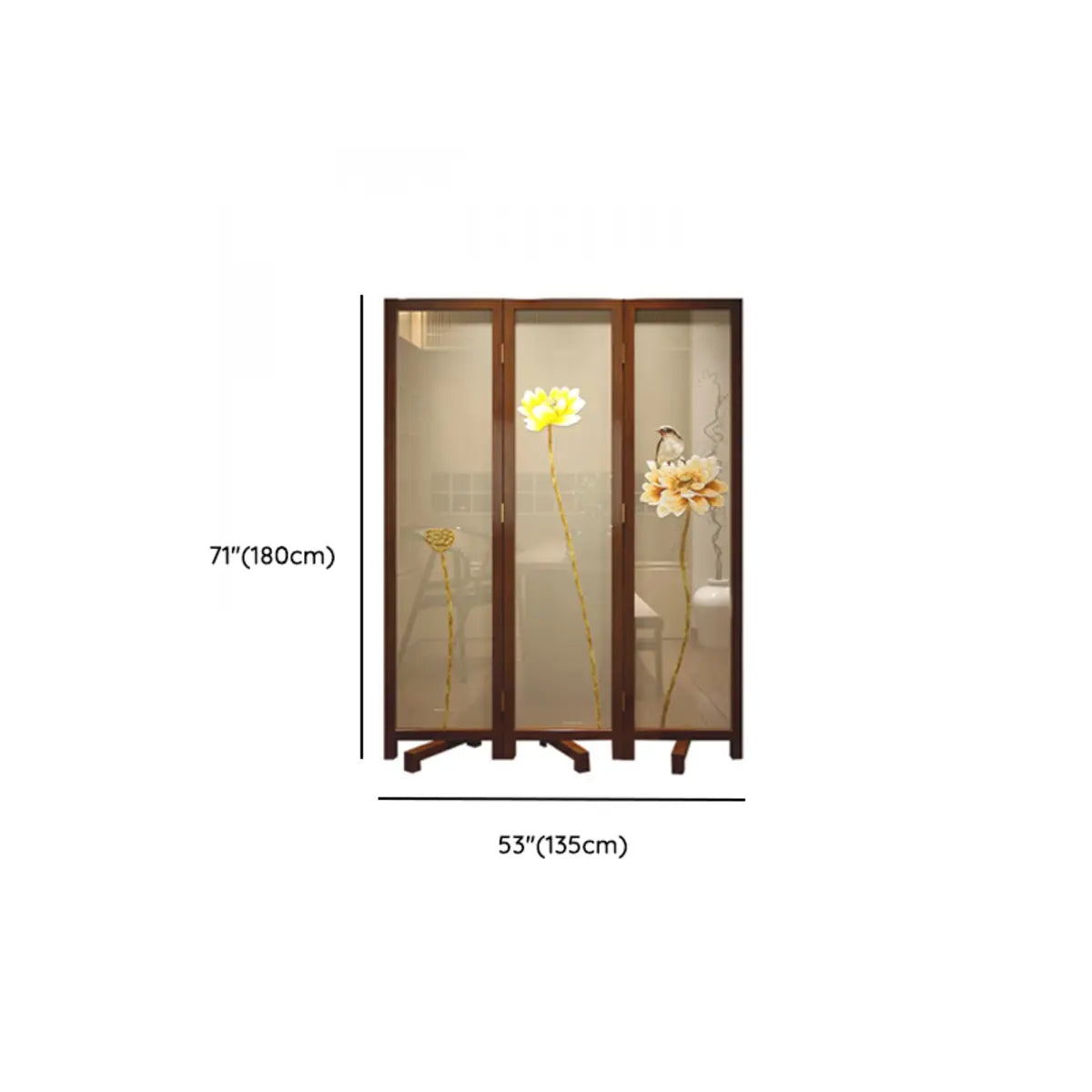 Yellow Floral Double Sided Print Translucent Room Divider 