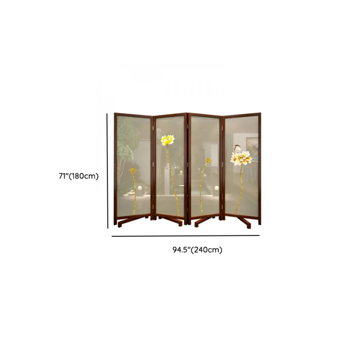 Yellow Floral Double Sided Print Translucent Room Divider Image - 19