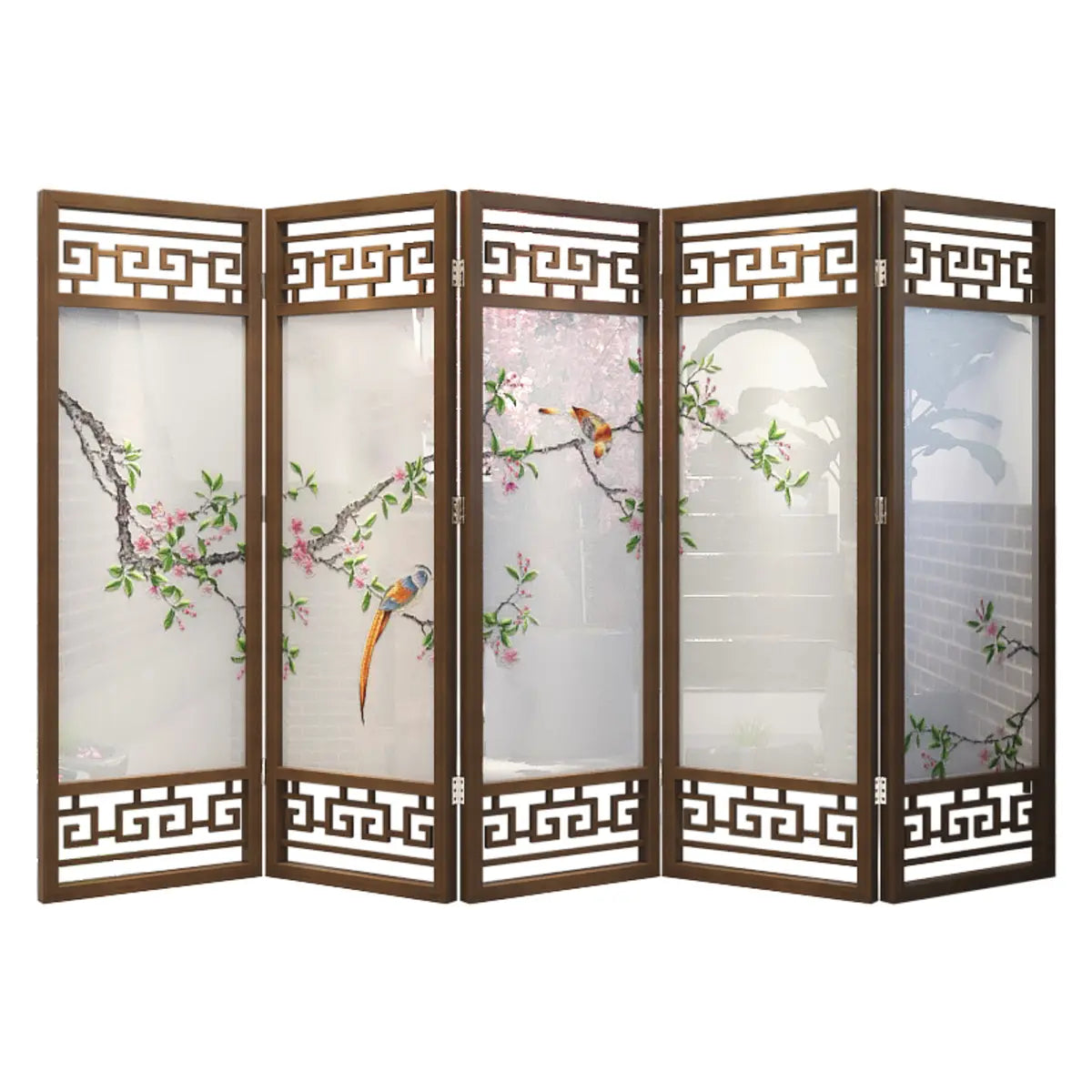 Yellow Floral Double Sided Print Translucent Room Divider Image - 5