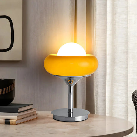 Yellow Glass Bowl Shade Table Lamp with Rocker Switch Image - 1