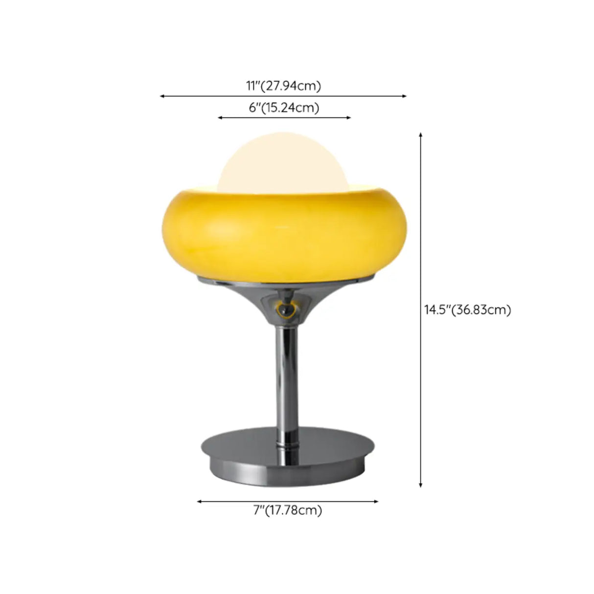 Yellow Glass Bowl Shade Table Lamp with Rocker Switch 