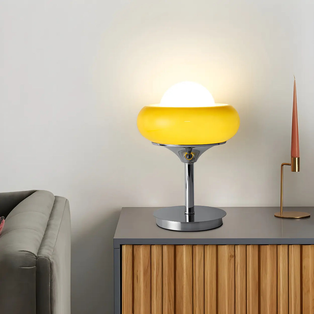 Yellow Glass Bowl Shade Table Lamp with Rocker Switch Image - 3