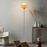 Yellow Glass Round Modern Chrome LED Floor Lamp Image - 11