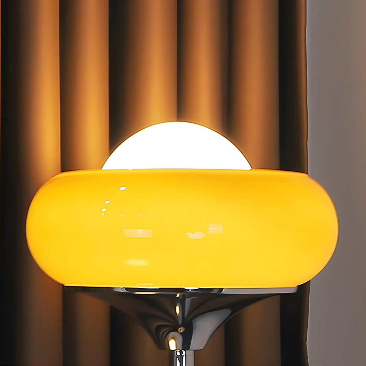 Yellow Glass Round Modern Chrome LED Floor Lamp Image - 4