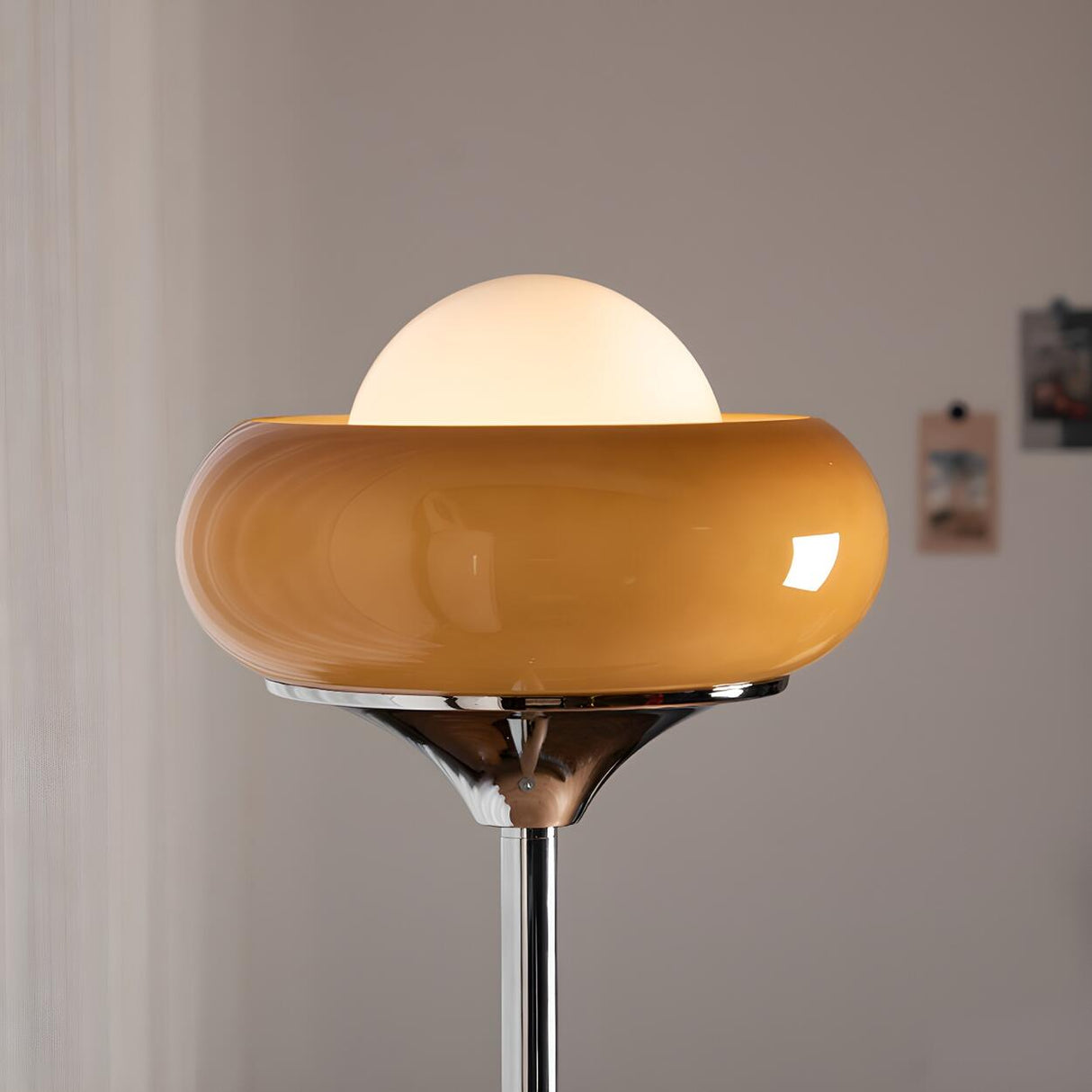 Yellow Glass Round Modern Chrome LED Floor Lamp Image - 6