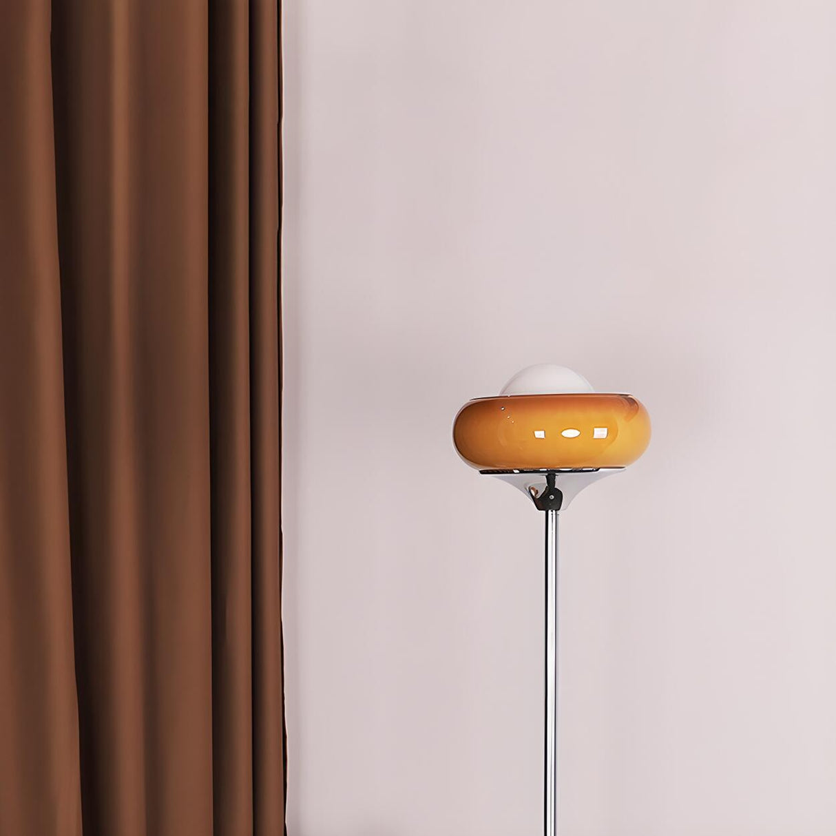 Yellow Glass Round Modern Chrome LED Floor Lamp Image - 8