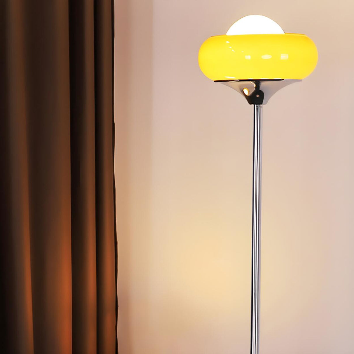 Yellow Glass Round Modern Chrome LED Floor Lamp Image - 9