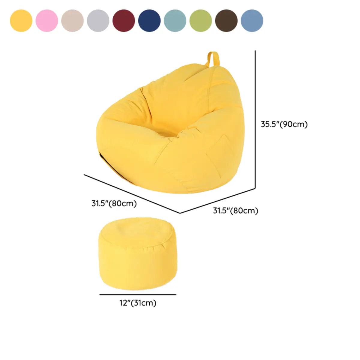 Yellow Large Oval Cotton Blend Removable Bean Bag Chair 