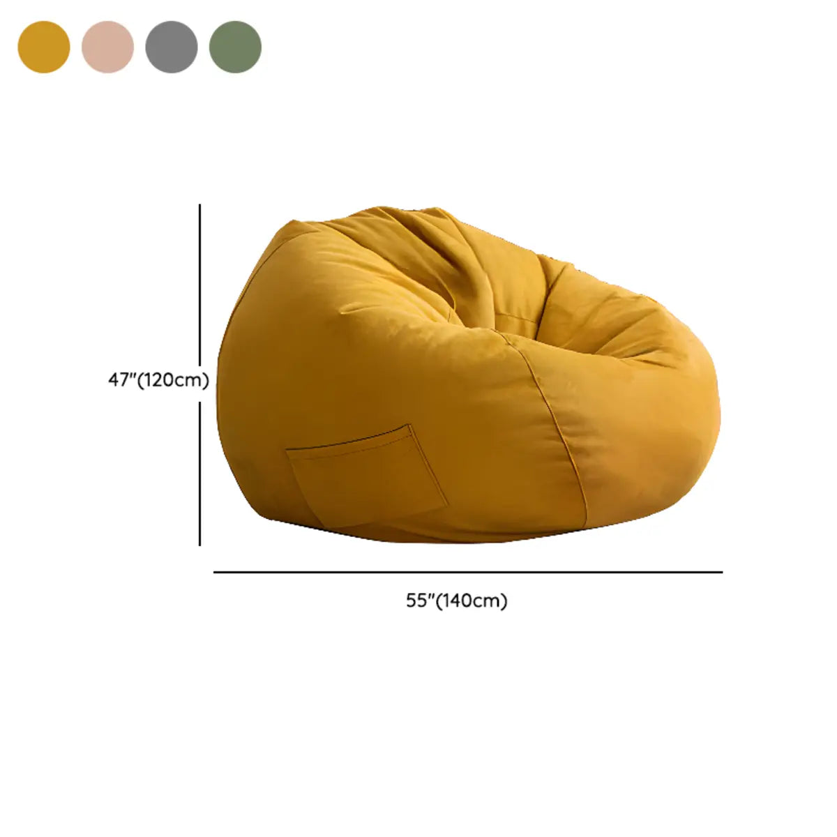 Yellow Large Round Cotton Bean Bag Chair with Storage 