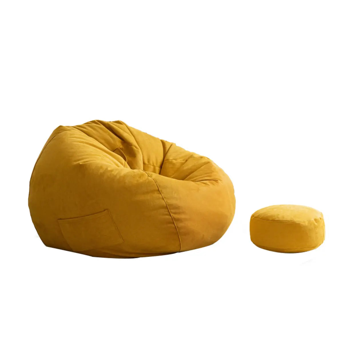 Yellow Large Round Cotton Bean Bag Chair with Storage Image - 2