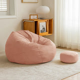 Yellow Large Round Cotton Bean Bag Chair with Storage Image - 6