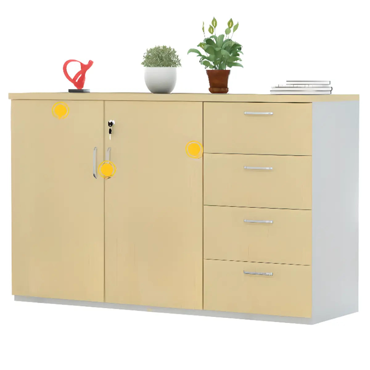 Yellow Lateral Wood Medium Lockable Filing Cabinet Image - 8