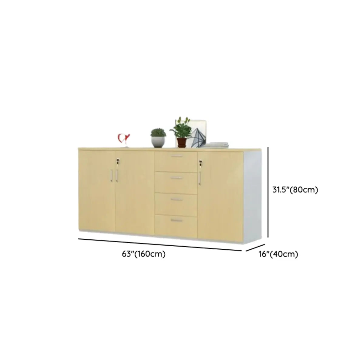 Yellow Lateral Wood Medium Lockable Filing Cabinet 