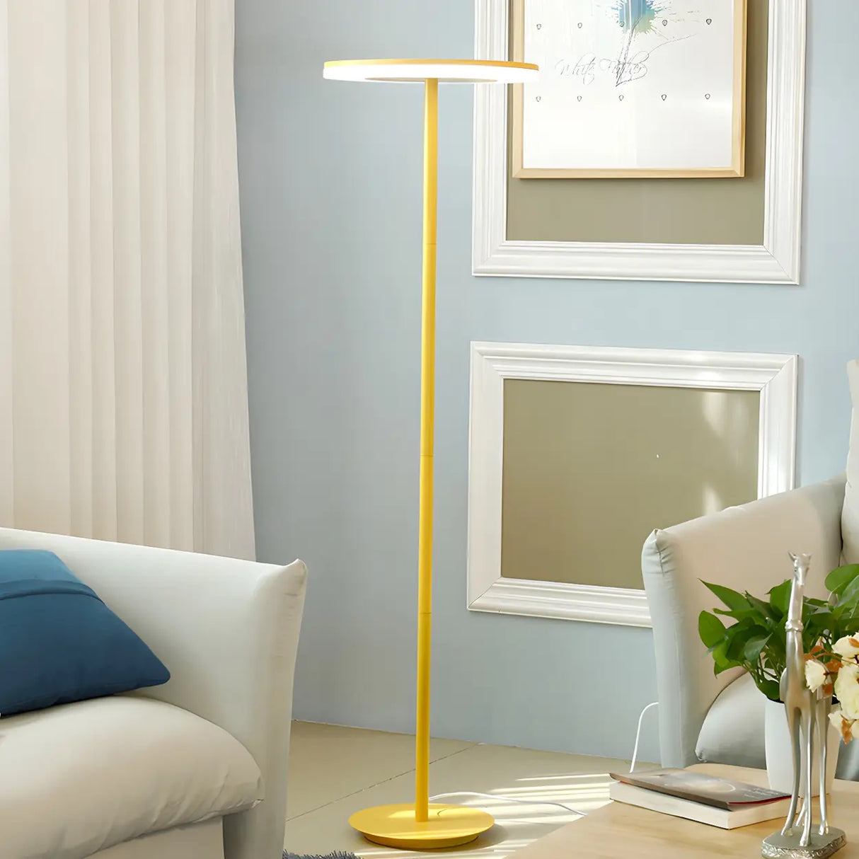 Yellow Macaron Style Acrylic Disc LED Floor Lamp Image - 1