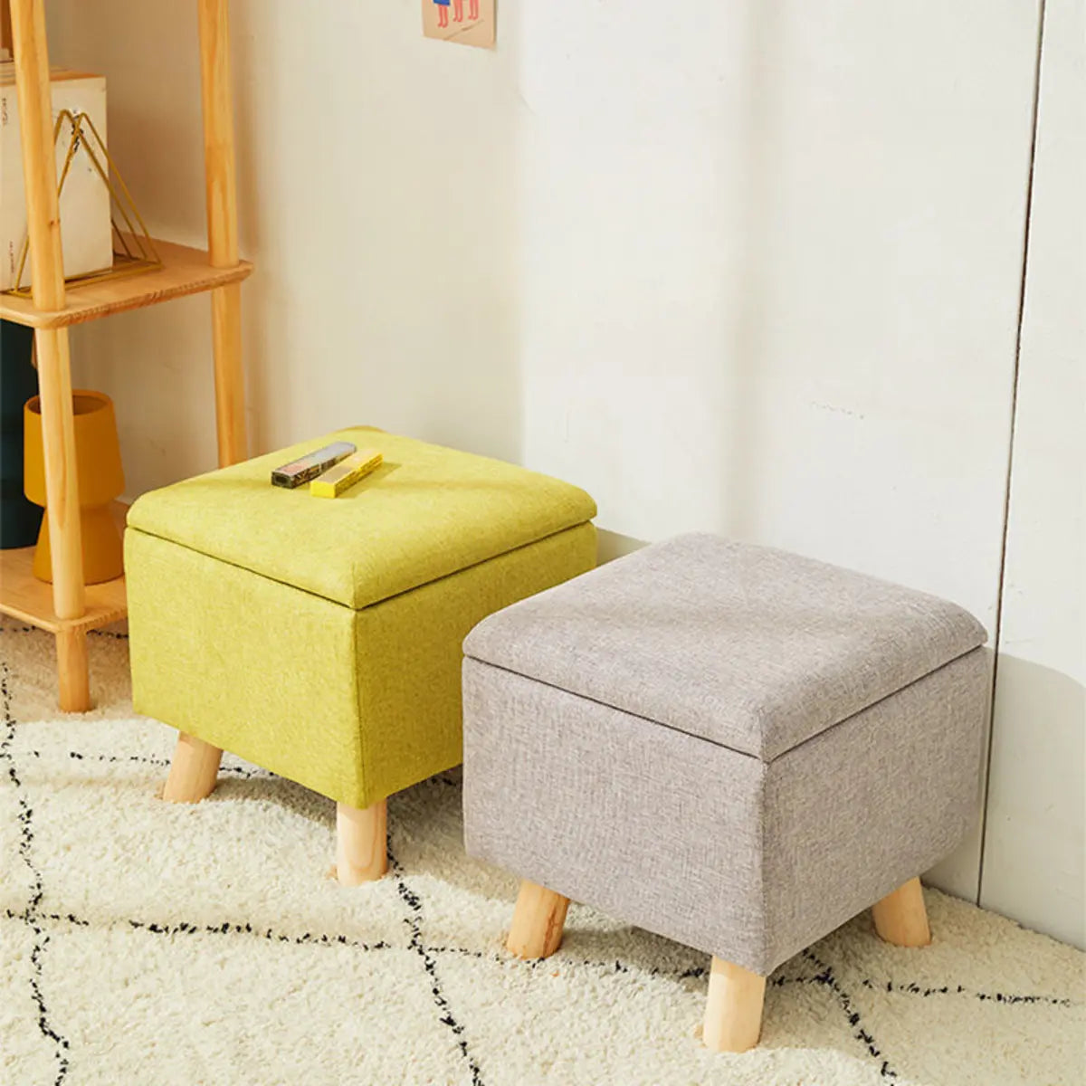 Yellow Rectangular Cotton Medium Tufted Storage Ottoman Image - 2