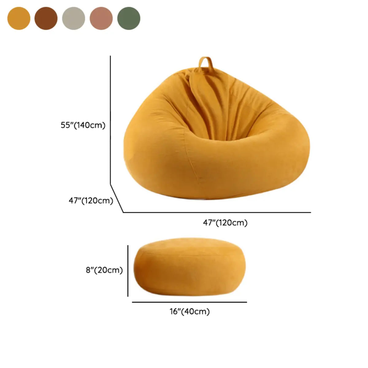 Yellow Removable Round Cotton Washable Bean Bag Chair 