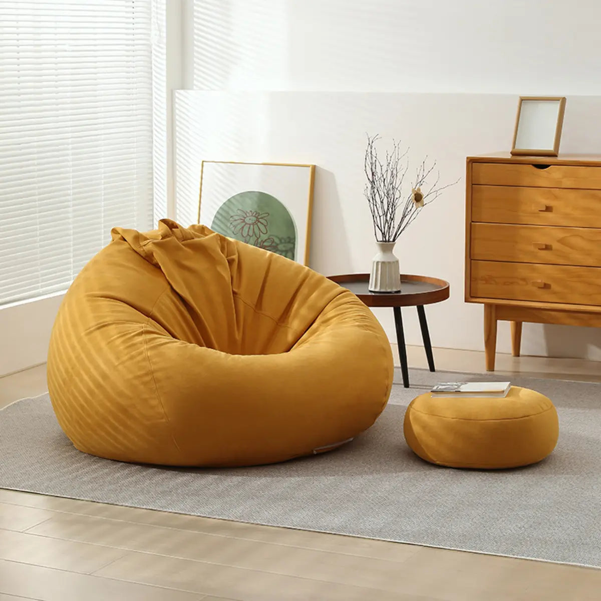 Yellow Removable Round Cotton Washable Bean Bag Chair Image - 7