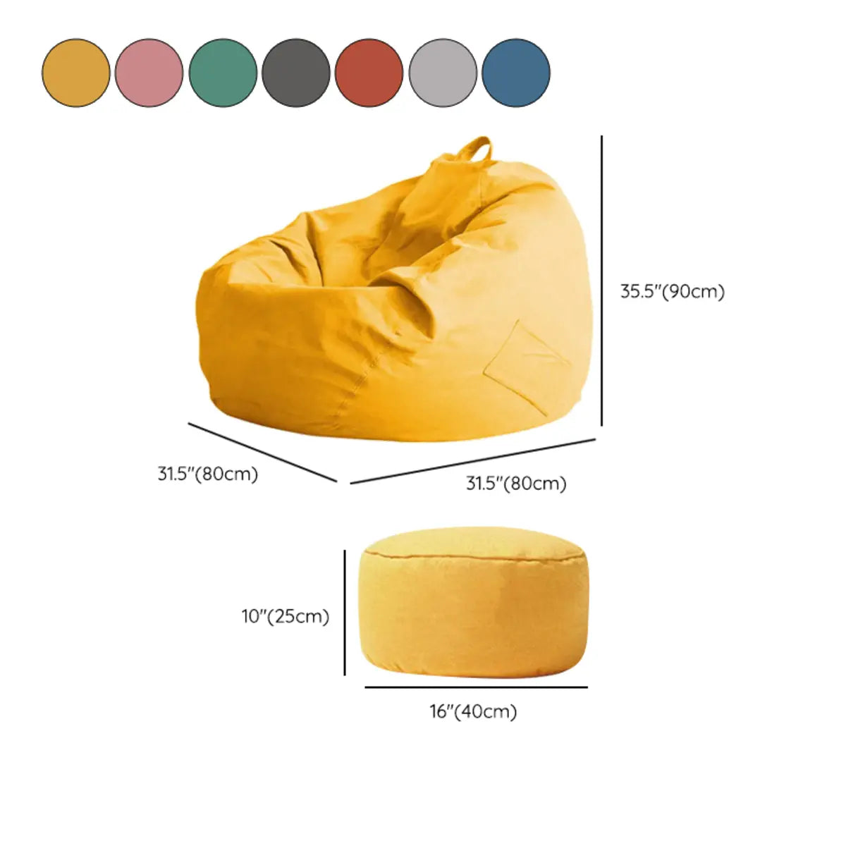 Yellow Round Cotton Removable Bean Bag Chair with Storage Image - 21