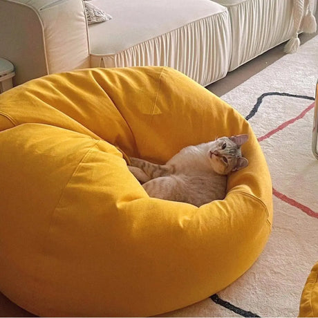 Yellow Round Fabric Washable Bean Bag Chair with Storage Image - 2